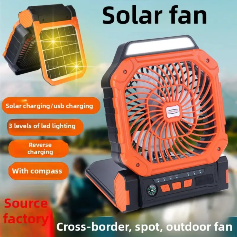 Multi-Functional Solar Rechargeable Fan with LED Light & Power Bank